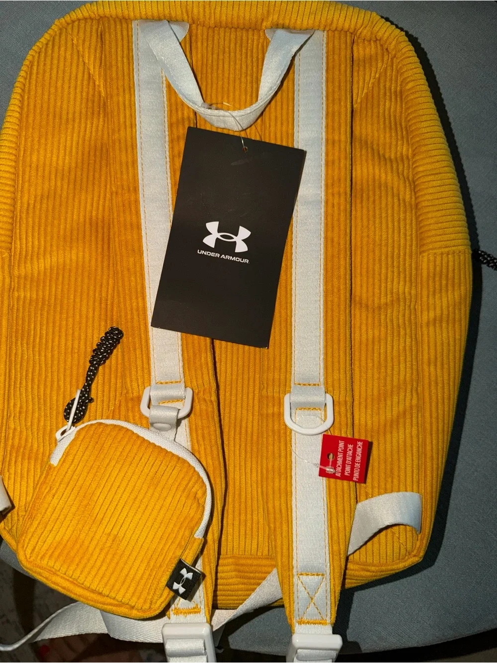 Under Armour Yellow Corduroy Backpack with White Trim and Black Accents